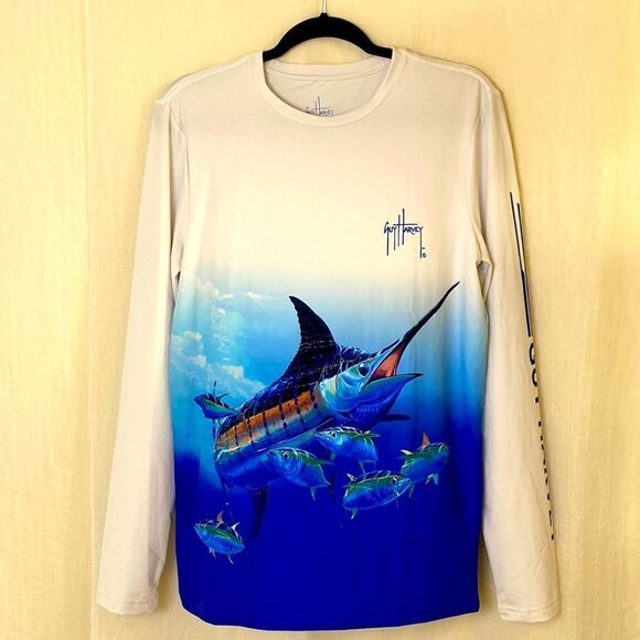 Guy Harvey White Fishing Shirt Graphic Front and Back Size Small - Picture 1 of 8
